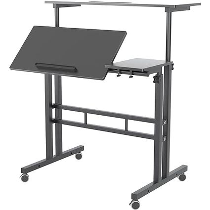sogesfurniture Height Adjustable Sit Stand Workstation Mobile Standing Desk Home Office Desk with Standing and Seating,Black BHUS-101-2BK