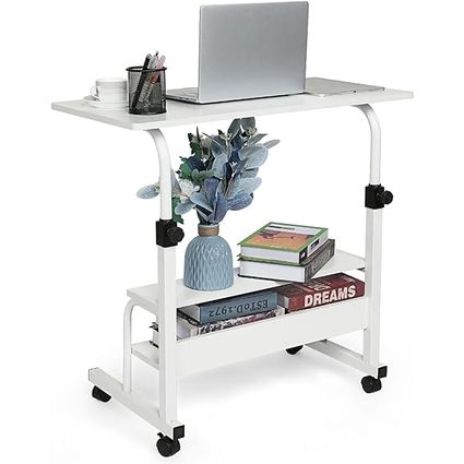 Computer-Desk Office-Desk, Small-Folding Gaming-Laptop Home-Office Desks for Small Spaces, Writing Study Desk Table with Storage for Home Bedroom, Adjustable Height 32Γ16Γ25-36 inches (White)