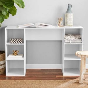 White table with 6 cube storage slots.