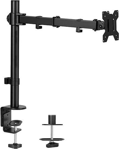 VIVO Single Monitor Arm Desk Mount, Holds Screens up to 32 inch Regular and 38 inch Ultrawide, Fully Adjustable Stand with C-Clamp and Grommet Base, VESA 75x75mm or 100x100mm, Black, STAND-V001