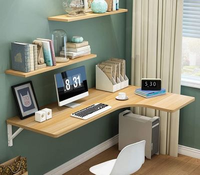 Wooden l shaped folding desk.