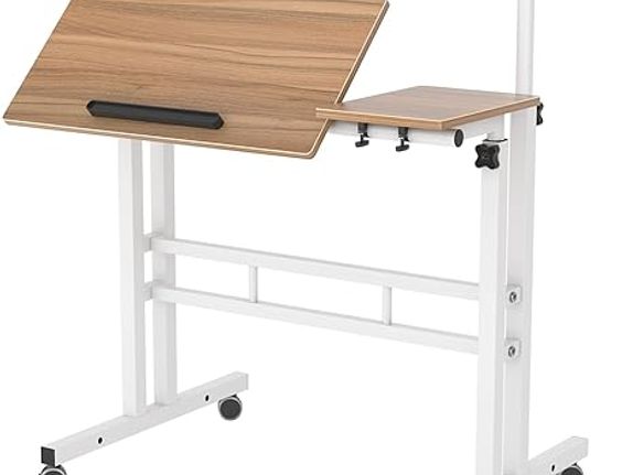 Sogesfurniture Height Adjustable Sit Stand Workstation Mobile Standing Desk Home Office Desk with Standing and Seating, Oak