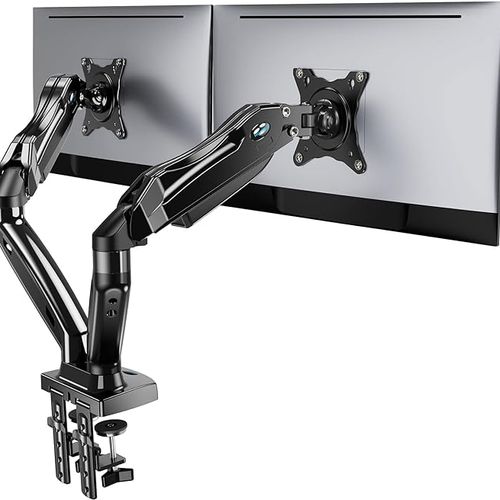 HUANUO Dual Monitor Stand, Adjustable Spring Monitor Desk Mount for 13-27 inch, Dual Monitor Mount Holds Max 14.3lbs, Computer Monitor Arms with Wide Range of Motion for Home Office