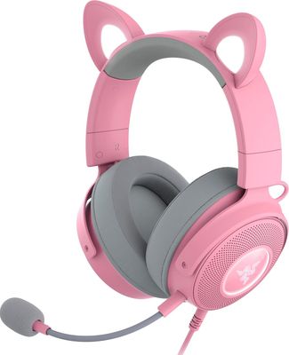 Pink wired razer cat ear headphones