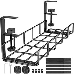 Under Desk Cable Management Tray, 15.7&#39;&#39; No Drill Steel Desk Cable Organizers, Wire Management Tray Cable Management Rack, Desk Cable Tray with Wire Organizer and Desk Cord Organizer