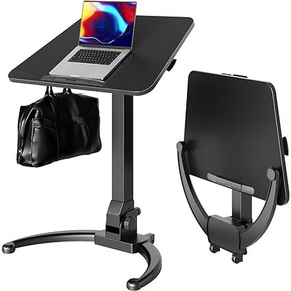 Claiks Mobile Standing Desk, Small Rolling Standing Desk, Pneumatic Height Adjustable Sit-Stand Desk with 90Β° Tiltable, Portable Mobile Workstation, with Non-Slip Computer Stand, Black