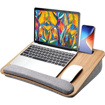 LORYERGO Lap Desk, Lap Desk for Laptop, Fits up to 15.6", Lap Stand for Bed & Couch, Laptop Lap Desk with Cushion, w/Wrist Pad & Media Slot, for Adult & Kid -LELD12