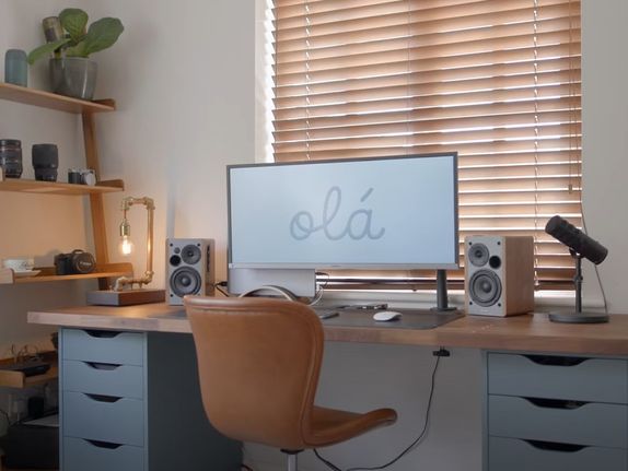 modern minimal desk setup made of ikea components